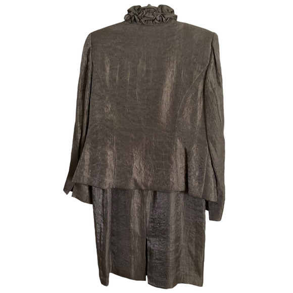 Jessica Howard Womens 10P Petite Two-Piece Brown Dress Jacket Set Taupe Shinny - Picture 2 of 16